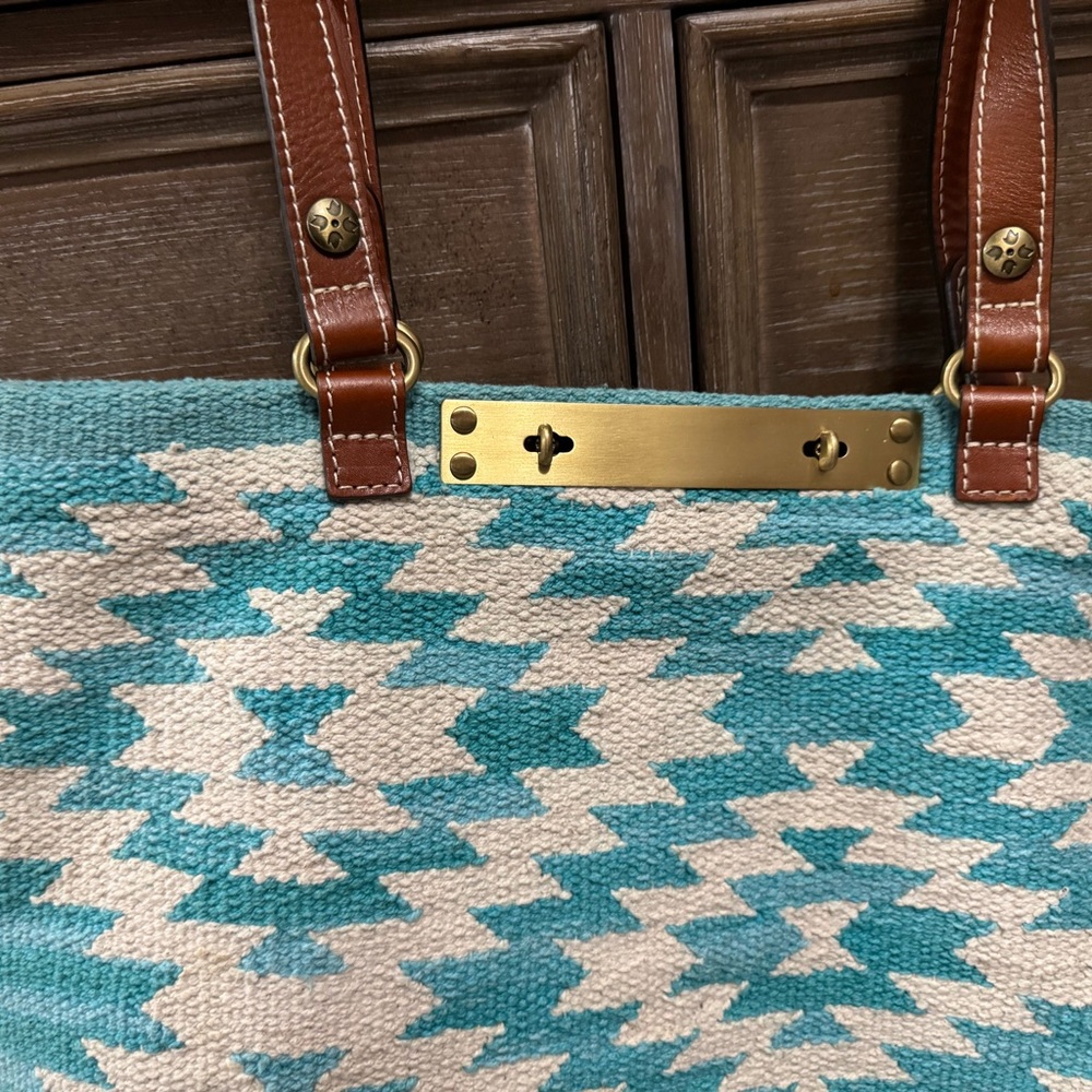 Patricia Nash Turquoise and Cream Tote